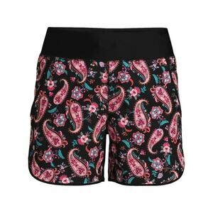 Lands End Board Shorts sz 6 black paisley Swim Trunks sz 6